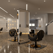 Net red hairdressing shop mirror table barber shop mirror stainless steel haircut mirror with lamp single double-sided floor mirror hair salon dedicated