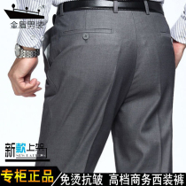 Golden Shield mulberry silk trousers mens summer ultra-thin non-ironing loose size casual Ice Silk vertical straight pants