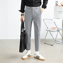 Gray trousers mens slim feet business dress autumn hanging casual small trousers straight tube elastic non-iron Joker