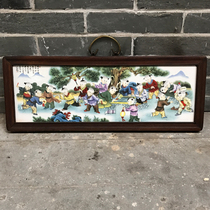 Antique antique Jingdezhen pottery porcelain plate painting antique old living room decoration painting hanging screen painting children play