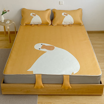  Cute cartoon duck ice silk mat three-piece bed sheet summer washable machine washable household soft mat