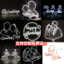 New wedding props luminous neon lights with LOGO couple avatar wedding stage net red background photo props