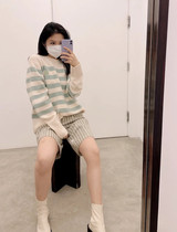 Wenwen French Acne Studios 21 autumn and winter color stripe smiley face round neck knitted sheep sweater men and women