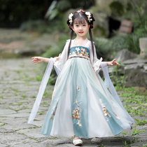 Hanfu girls Chinese style fairy dress Cherry Blossom princess little girl Short sleeve Childrens costume Super fairy dress summer dress