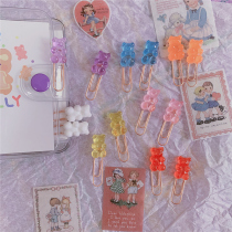  Cute mini color transparent bear paperclip 3 holes loose-leaf book decoration pin Candy color multi-function bookmark
