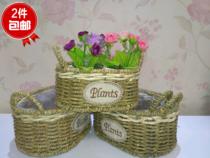 Hot sale portable flower basket wicker straw rattan basket flower arrangement pure hand woven fleshy flowerpot garden small