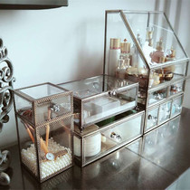 Golden Glass Cosmetics storage box skin care products desktop dustproof flap holder lipstick makeup box
