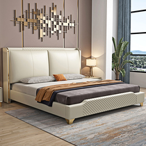 Leather bed Light luxury modern simple Nordic bedroom double 1 8 meters big wedding bed Soft bag storage Simmons leather bed