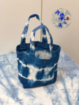Original Design Pure Handmade Blue Dyeing Stripe Zdyeing Lunch Bag Gift Shopping Bag Grass Wood Dyeing Environmentally Friendly Handbag
