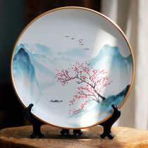 Chinese ceramic decorative plate new Chinese living room study ink landscape flowers and birds pendulum plate sitting plate wall decoration hanging plate