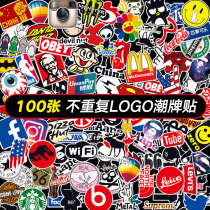 100 trendy brand logo luggage stickers waterproof European and American brand luggage personalized laptop stickers Decorative guitar skateboard trolley box decorative paintings Men and women electric car stickers