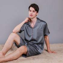 DGVV silk pajamas Mens silk short-sleeved shorts cardigan summer thin plus size two-piece suit