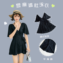 Swimsuit women 2021 New skirt type conjoined body thin belly conservative size fat mm soak hot spring steel tray gathered to cover meat
