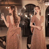 Angel Married Starry Sky Pink Bridal Wedding Wedding Wedding Toast to Banquet Show Host Wedding Gown 18929