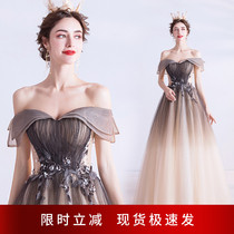 Gradient Black Dinner Meeting Annual Meeting Performance Hosted Artist Recital Recital Solo Show Walking Show Wedding Dresses Evening Dress 6092