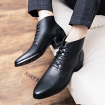 Tide brand fashion plus velvet Martin boots mens autumn and winter business increase in the high heel pointed leather shoes high fashion boots