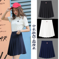 Medium-long pleated skirt Womens summer high high waist thin elastic waist campus wind anti-light sports skirt