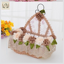 Single-layer wall-mounted blue iron lace storage blue rattan fabric hanging basket debris storage blue wall door rear hanging basket
