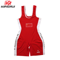 Kangrui one-piece wrestling suit Mens and womens freestyle competition training wrestling suit Spandex high elastic red and blue