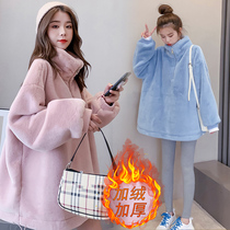 Net red maternity wear autumn and winter fashion suits long thick plus velvet jacket coat New year winter wear