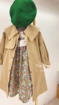 Spot Korean childrens clothing girls cotton windbreaker coat 2021 autumn and winter leisure long waist 150160 plus size
