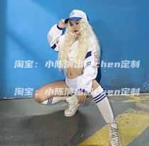 Blue spelling white letter sports hip-hop suit dance team gogo nightclub theme tour party ds costume
