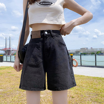 European version of black denim shorts womens 2021 summer tide ins high waist thin a word wide leg pants loose five-point pants