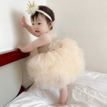 Korean girl princess dress summer Pengpeng gauze foreign girl one year birthday dress baby Hundred Days dress