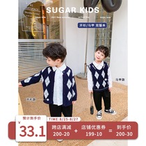  Childrens autumn boys sweater Baby knitted cardigan jacket College style childrens Korean vest spring and autumn top