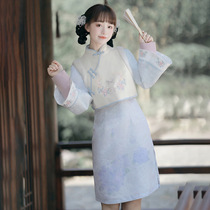 Republic of China girl original cheongsam spring and autumn new national style girl dress with waistcoat two-piece art retro
