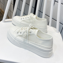 Net canvas shoes womens 2021 summer new breathable muffin white shoes fashion all-match thick-soled heightening board shoes tide
