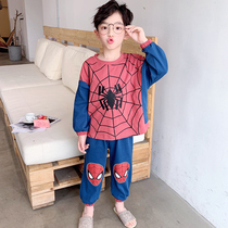 Spider-Man Childrens Pajamas Boys Summer Thin Long Sleeve Cotton Spring and Autumn Boys Baby Summer Home Clothes Set