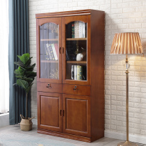 Solid wood bookcase widened 1 m bookcase rubber wood two door three door four door combination bookcase with drawer with glass door
