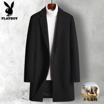Playboy wool coat mens long cashmere trench coat mens casual woolen coat thickened tide handsome
