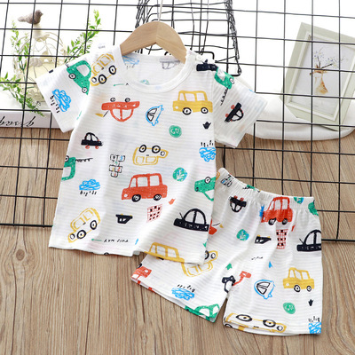 taobao agent Summer sleeves, cotton set for boys, children's short sleeve T-shirt, thin breathable shorts, with short sleeve