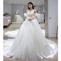 Main wedding dress 2021 new plaster thin French senior texture Mori Super fairy bride tailed tail out yarn