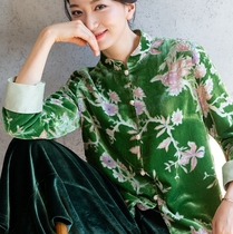 2022 New Chinese handmade disc buckle female blouses real silk velvet jacket upright collar for broth spring and summer mulberry silk senior