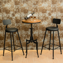Retro Wrought iron cafe bar table and chair combination American milk tea shop Small round table bar high stool High chair