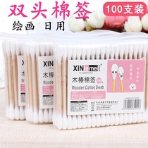 Double-headed cotton swabs Kindergarten childrens painting graffiti disposable makeup iodine wine cotton cleaning cotton swabs 100 bags
