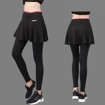 High-waisted sports culottes womens spring and autumn fake two tennis skirts outdoor running training leggings yoga one skirt