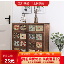 American retro home door shoe cabinet solid wood open door living room balcony sunscreen large capacity storage locker