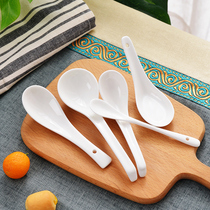 Spoon Household 10 tableware Bone China white small soup spoon Flat bottom round head small rice spoon short handle ceramic spoon long handle