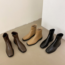 South Korea square head Chelsea boots 2021 New Fashion Net red flat skinny boots thin model Martin boots female English style