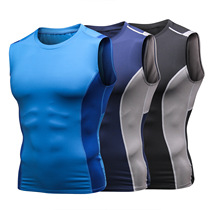 Mens print fitness vest outdoor sports running tights quick-drying sweat elastic waffle sleeveless European code