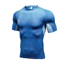 New mens 3D three-dimensional print fitness T-shirt running training short sleeve tight elastic sweat sweating quick-drying clothes