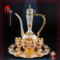 Mongolian wine Ware alloy color casting metal wine set does not rust does not fade a hip bottle 6 cups a tray