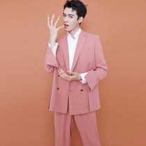 Gong Jun star Net red with pink loose fashion show neutral fashion art test double breasted mens suit suit 1052