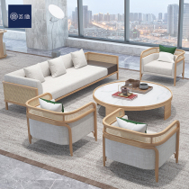 Sales office Chinese style minimalist solid wood rattan choreography cassette hotel Minjuku reception area in talks for sofa composition Zen furniture