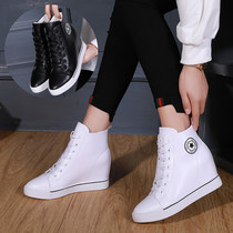  Autumn inner height-increasing high-top shoes womens shoes leather loafers all-match casual shoes lace-up travel shoes womens booties are thin