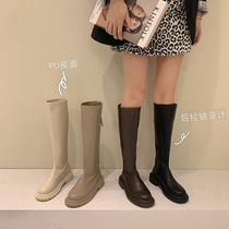  Boots womens 2021 summer new thin spring and autumn long tube niche milk tea color high tube autumn knee-high knight boots